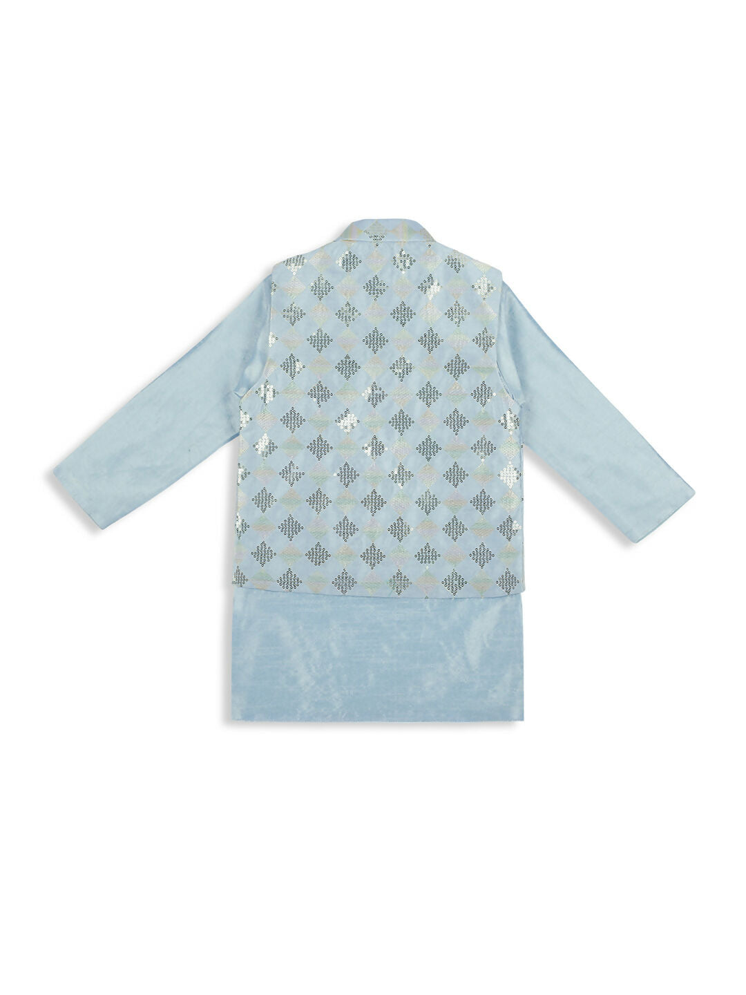 Kids Sky Blue Kurta Pyjama Set with Tikli Nehru Jacket