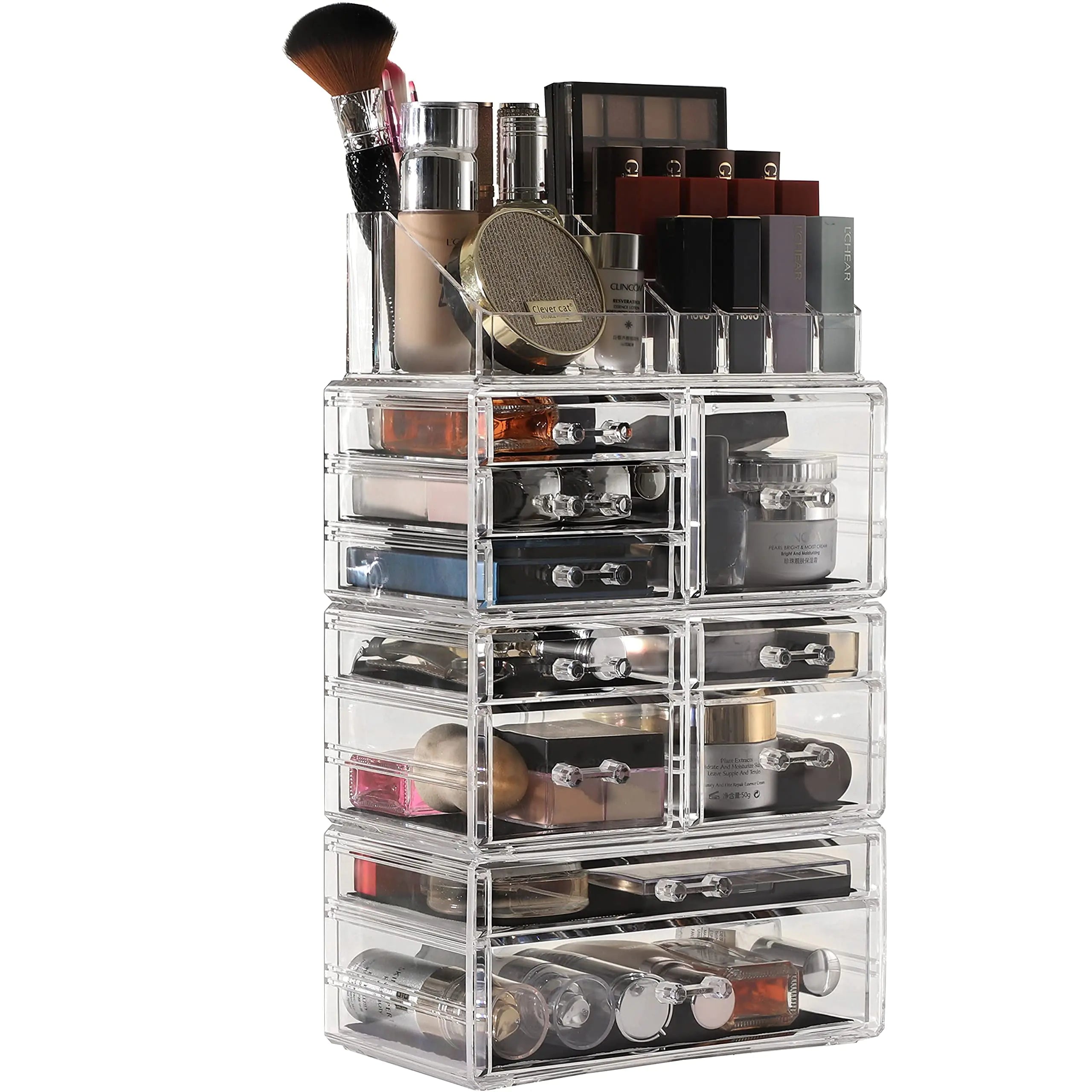 Cq acrylic 4 Pack Clear Make up Organizer CountertopStackable 10 Drawers Makeup StorageCute Vanity Organizers for dresser Hair ClipJewelryBeauty Product Desk and Bathroom Organizers and Storage