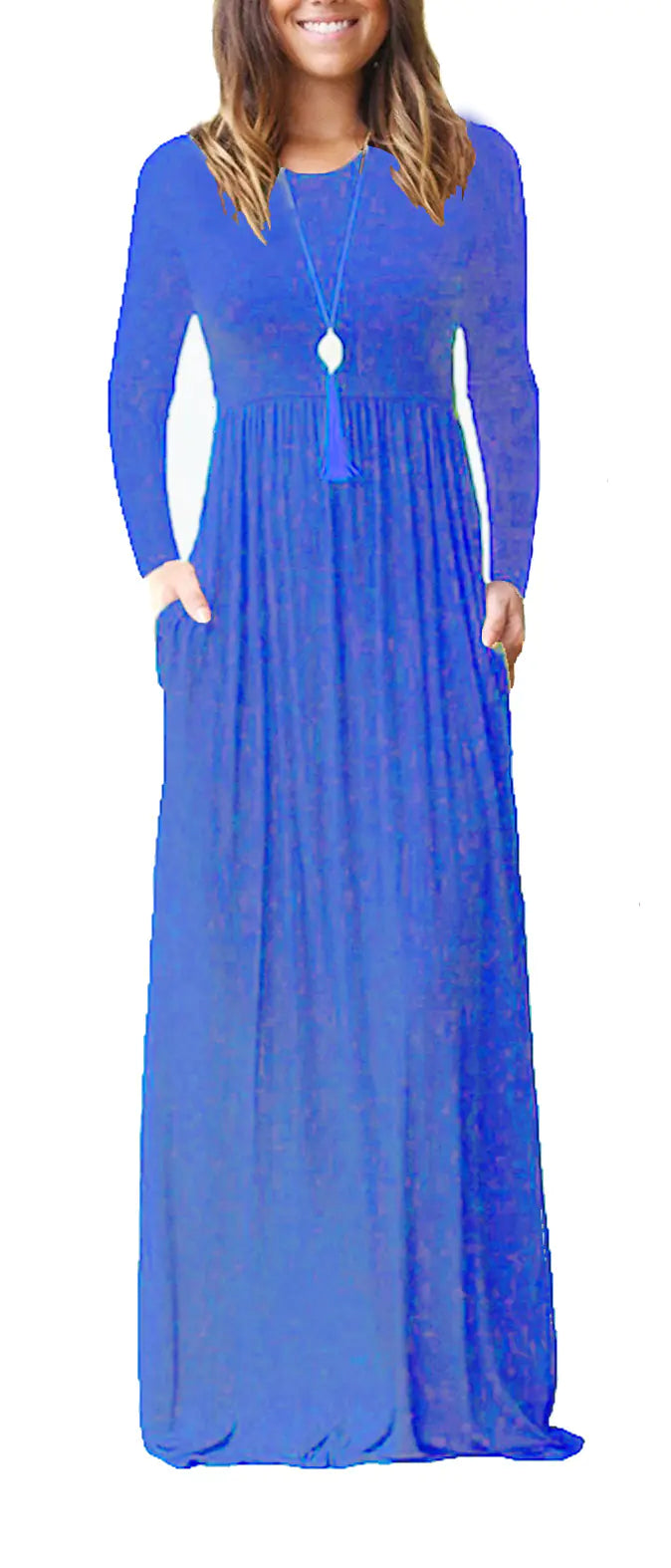 Women's Long Sleeve Maxi Dress with Elastic Waist and Pockets - Image 37