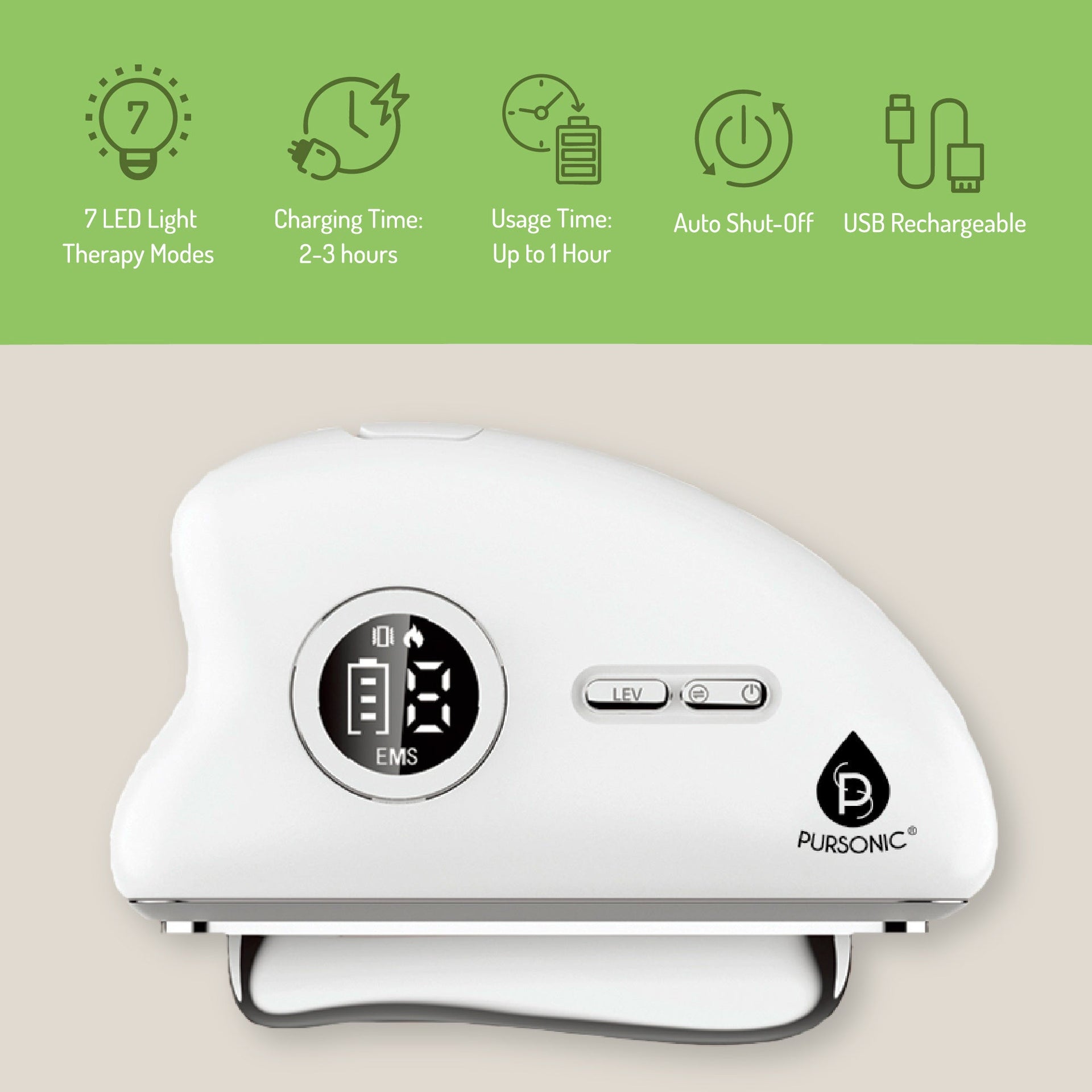 Pursonic Glow & Recovery Bundle: 7-in-1 LED Light Therapy Wand + 3-Speed Massage Gun