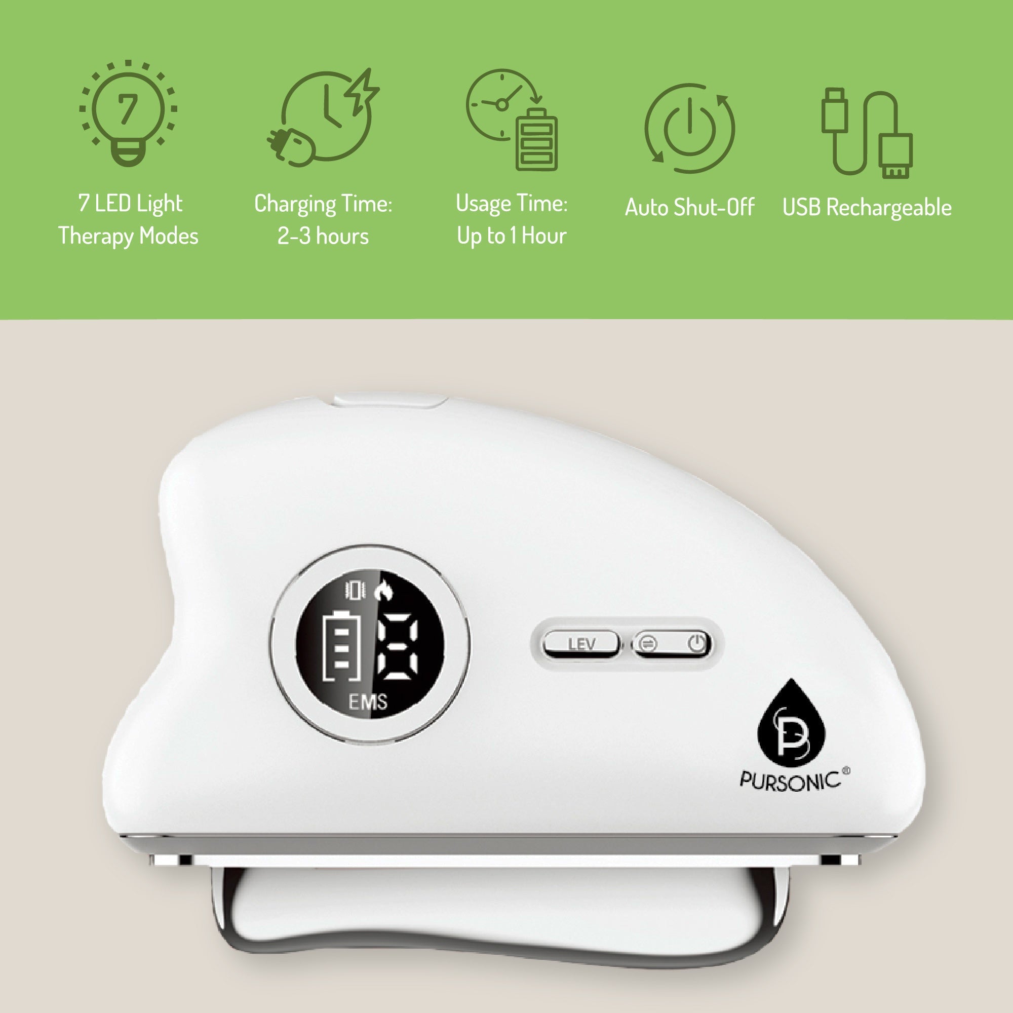 Pursonic Glow & Recovery Bundle: 7-in-1 LED Light Therapy Wand + 3-Speed Massage Gun