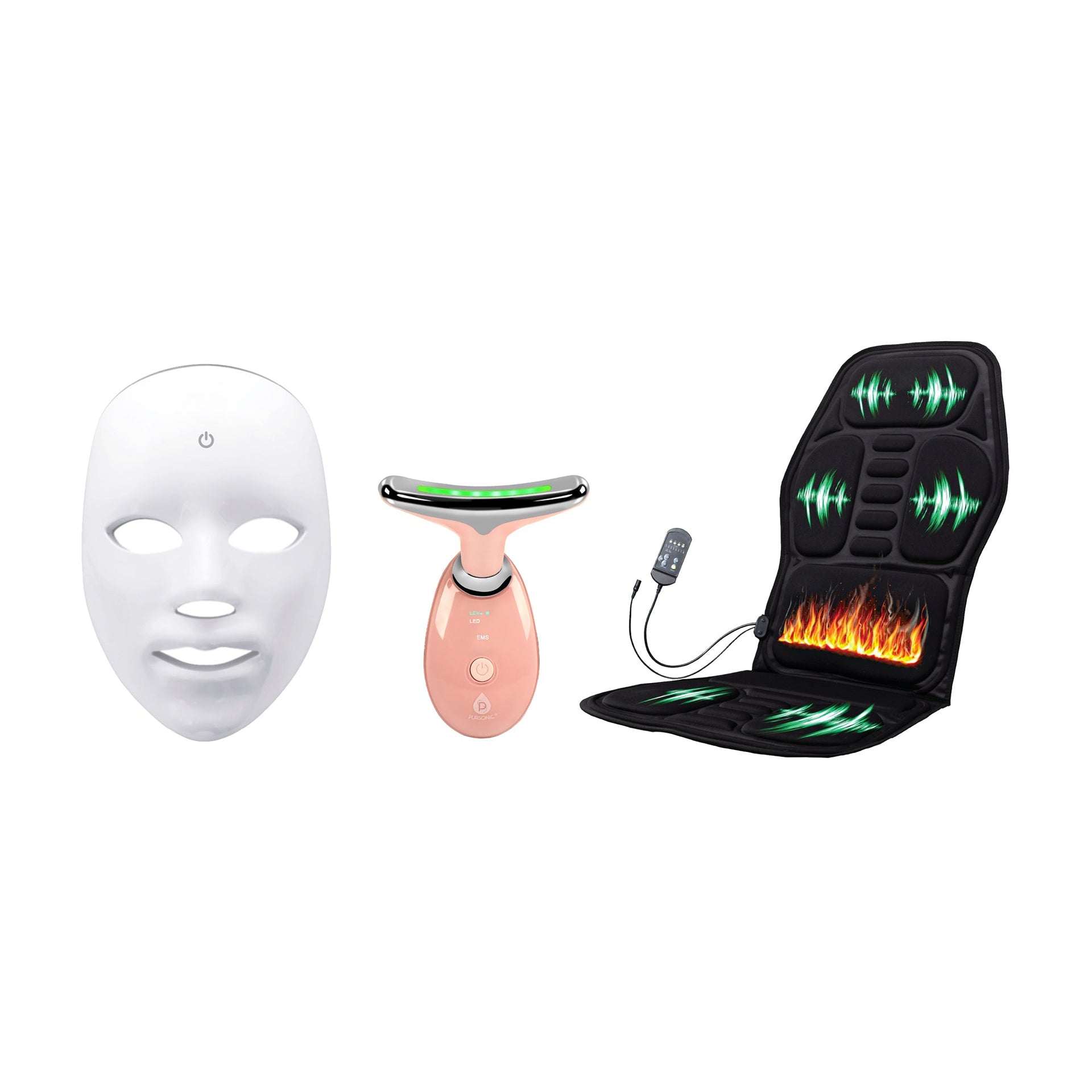 Full-Body Relief & Skin Therapy System – Heated Chair Massager, Red Light Mask & Sculpting Wand