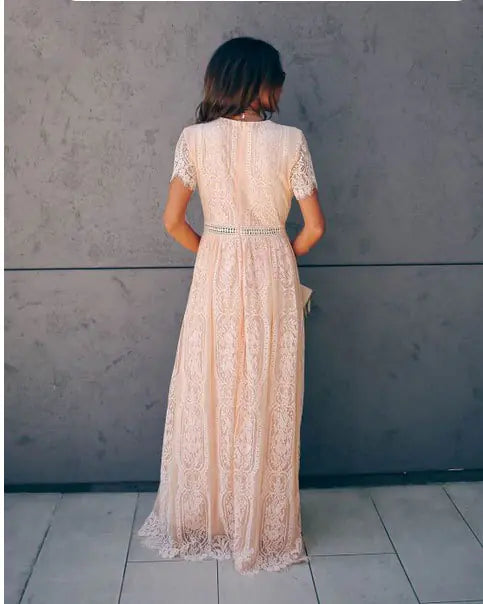 Women's Lace V-Neck Maxi Dress in Peach - Image 2