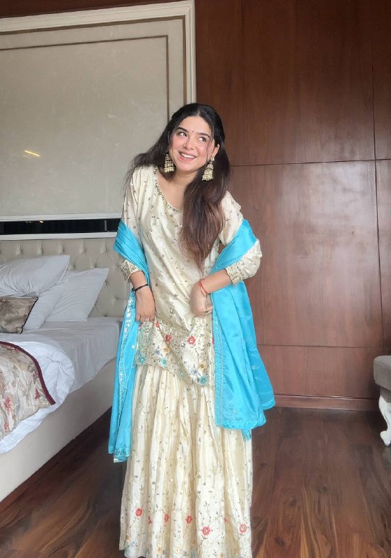 Off White Chinon Silk Embroidered Sharara Suit Set
