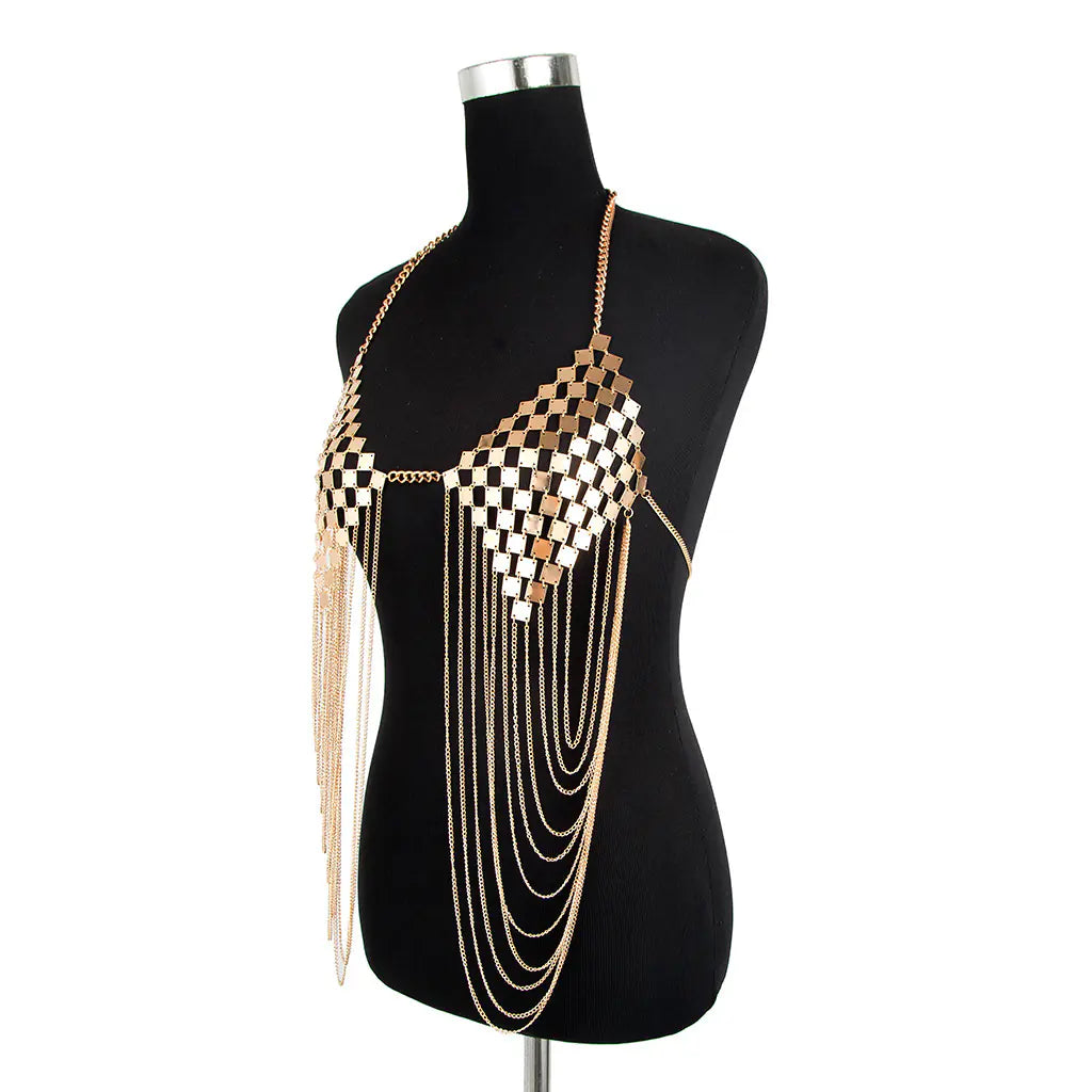 Metallic Body Chain with Tassel for Women’s Fashion