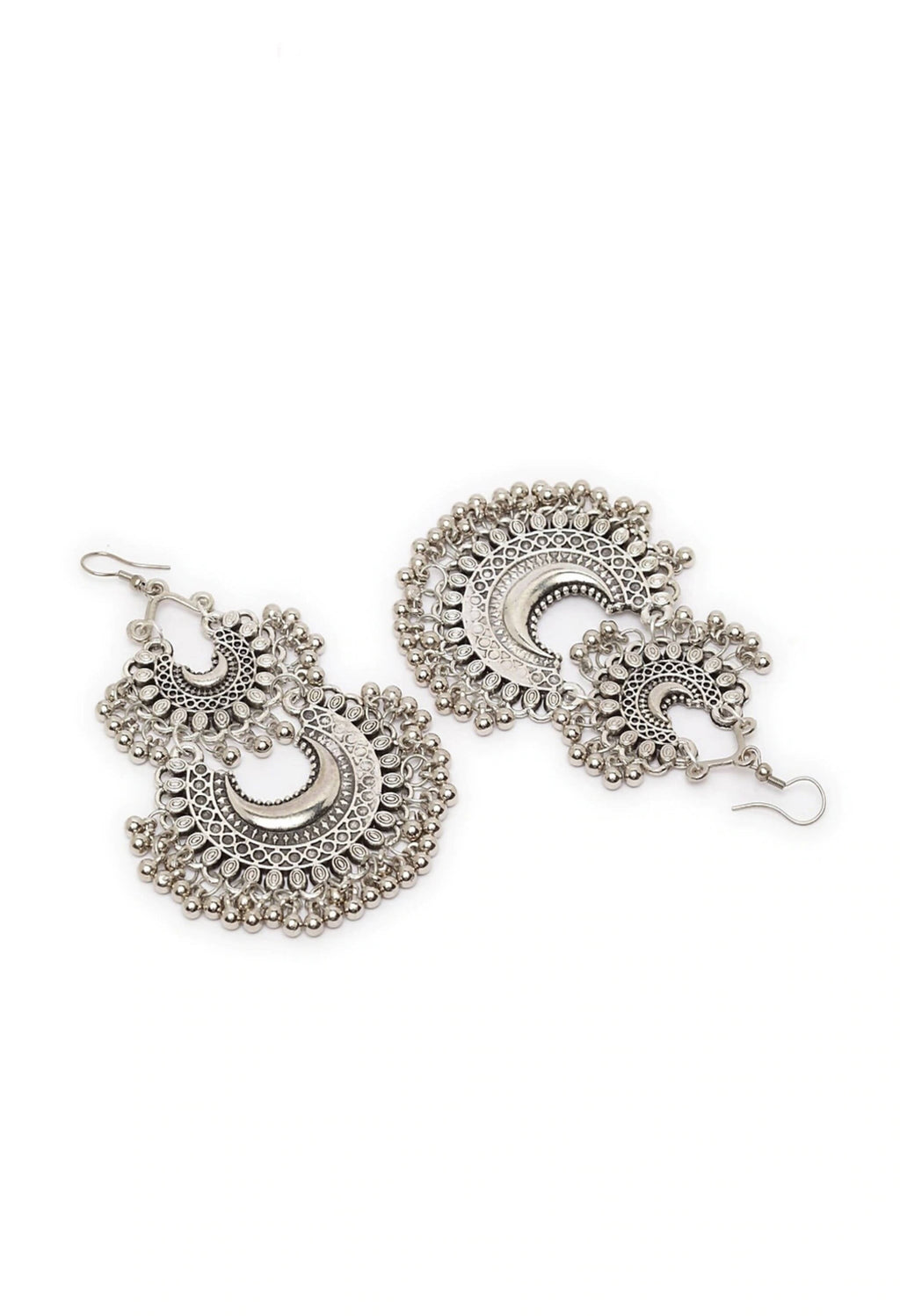Silver-Plated Chandbali Earrings with Intricate Kamal Design