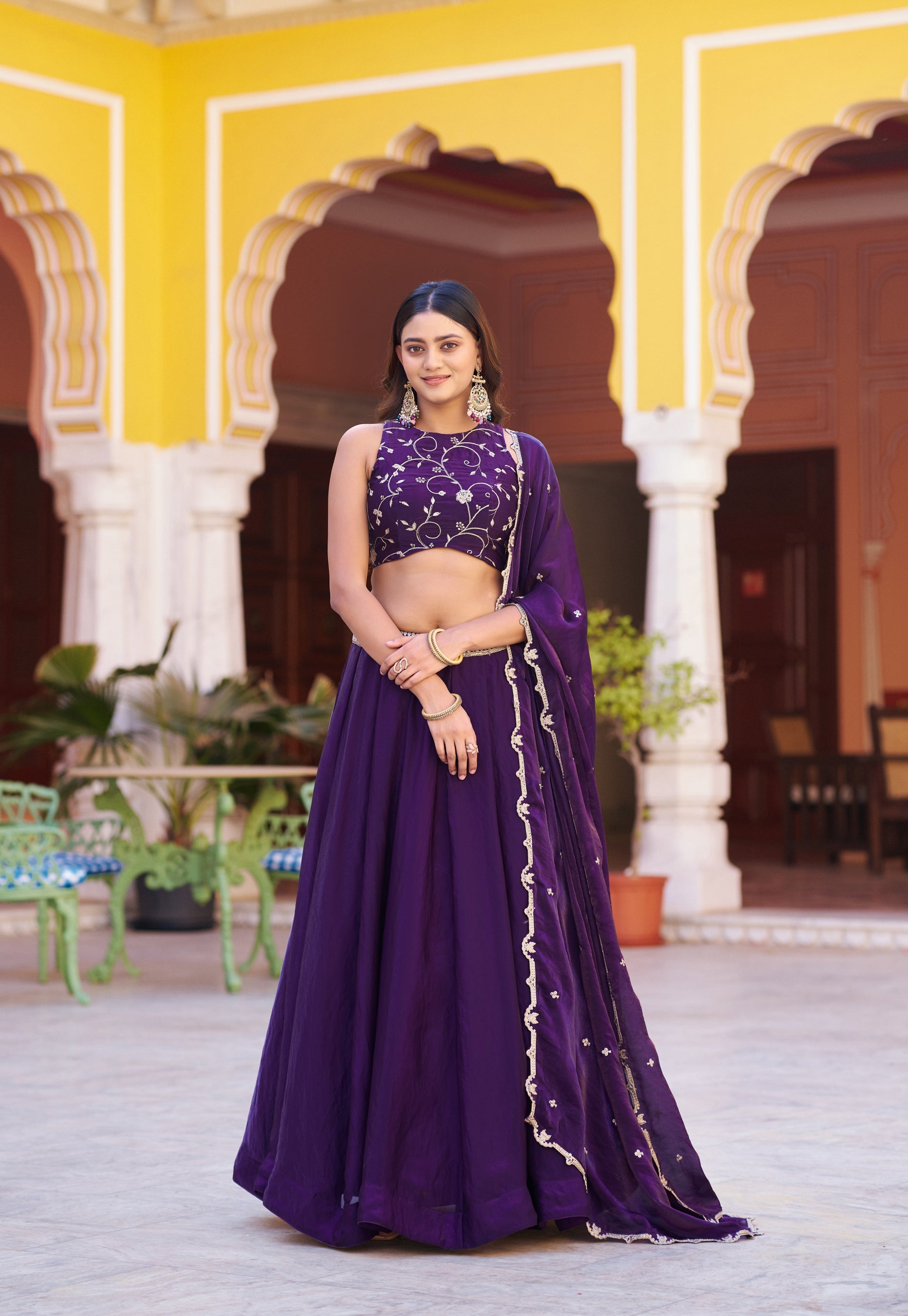 Purple Fendy Satin Lehenga Choli with Sequins and Thread Embroidery
