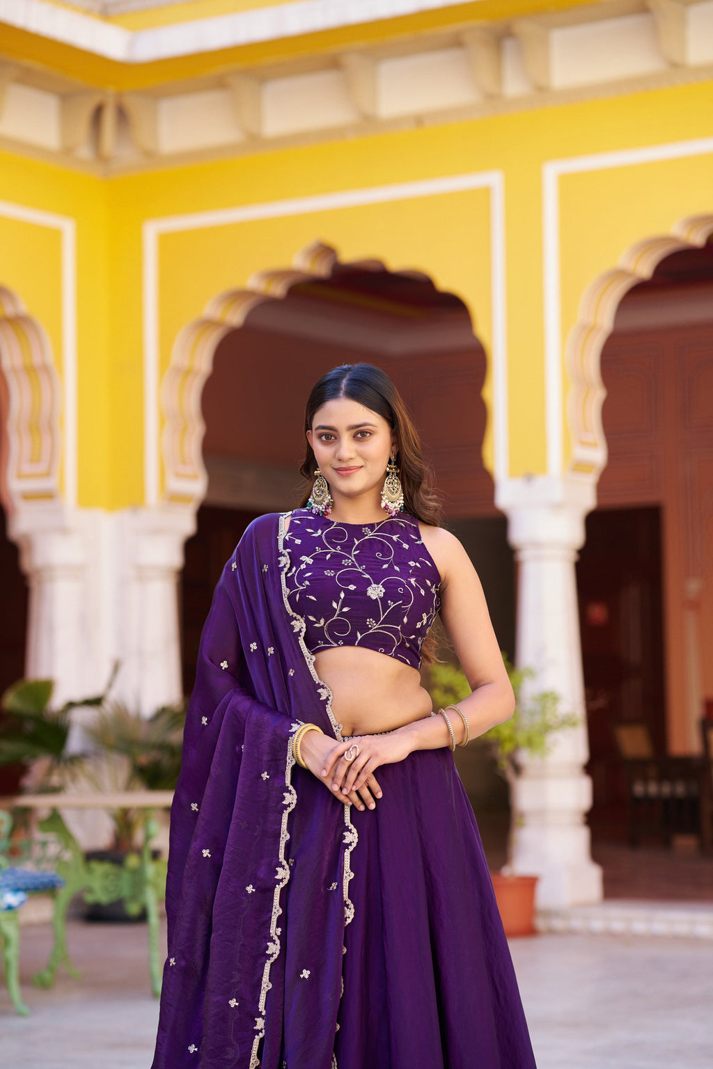 Purple Fendy Satin Lehenga Choli with Sequins and Thread Embroidery