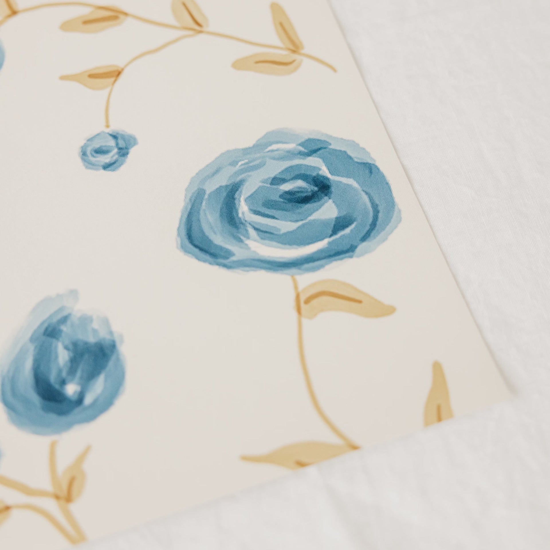 Davie Floral Removable Wallpaper in Cream and Blue Cottagecore