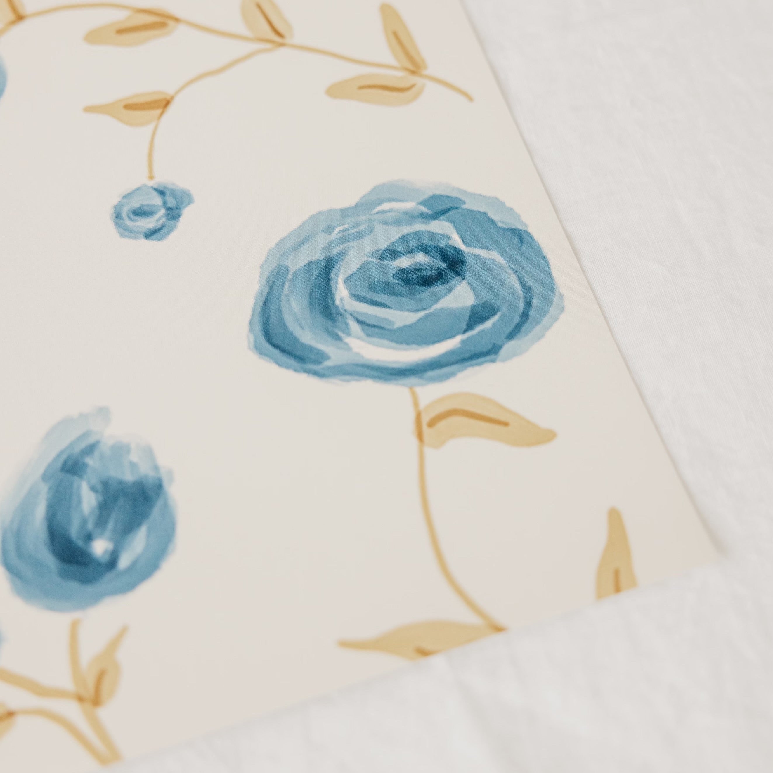 Davie Floral Removable Wallpaper in Cream and Blue Cottagecore