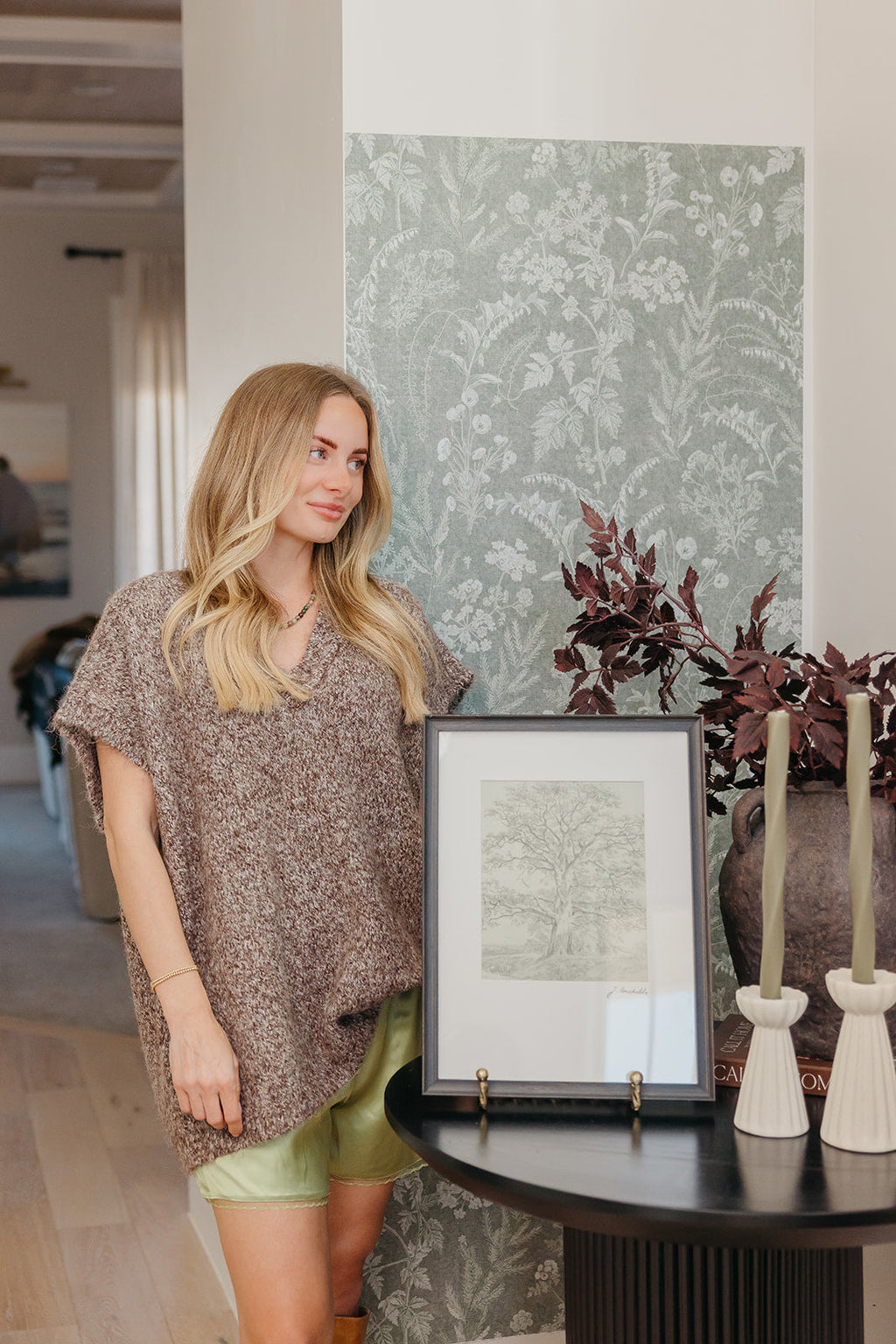 Winsome Floral Removable Wallpaper in Taupe, Sage-Green, White