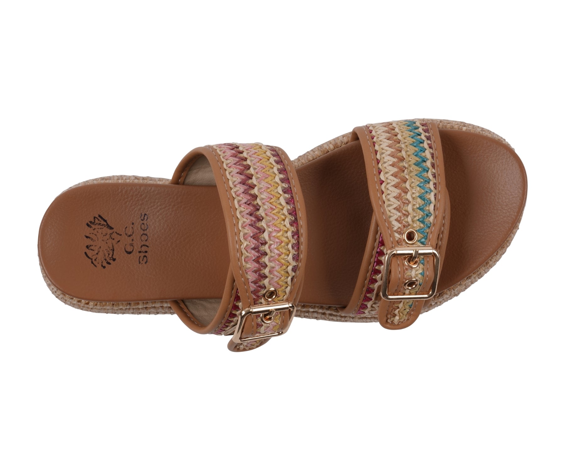 Women’s Woven Double Band Slide Platform Sandals - Tan Multi