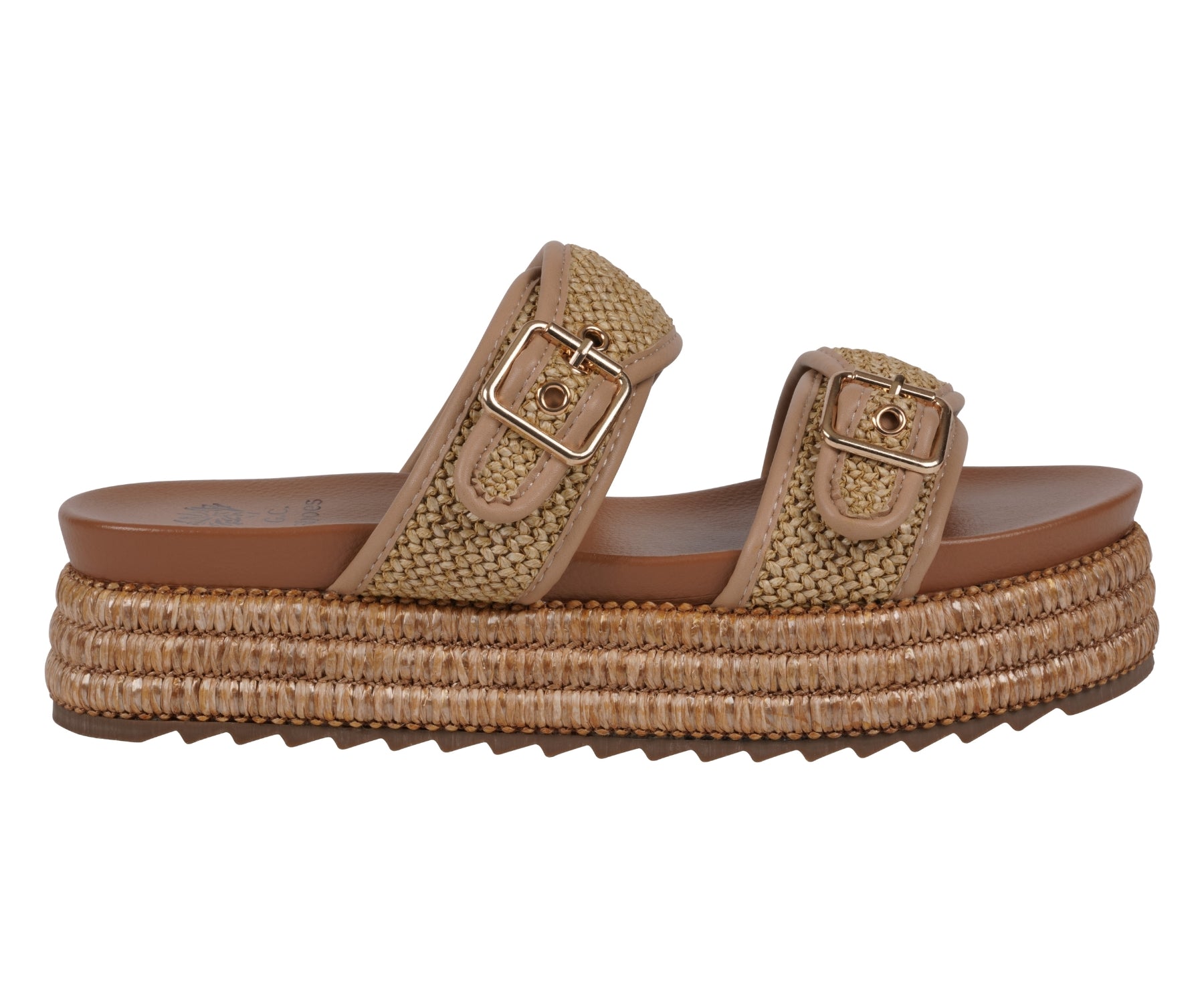 Lorena Natural Woven Double Band Slide Platform Sandals