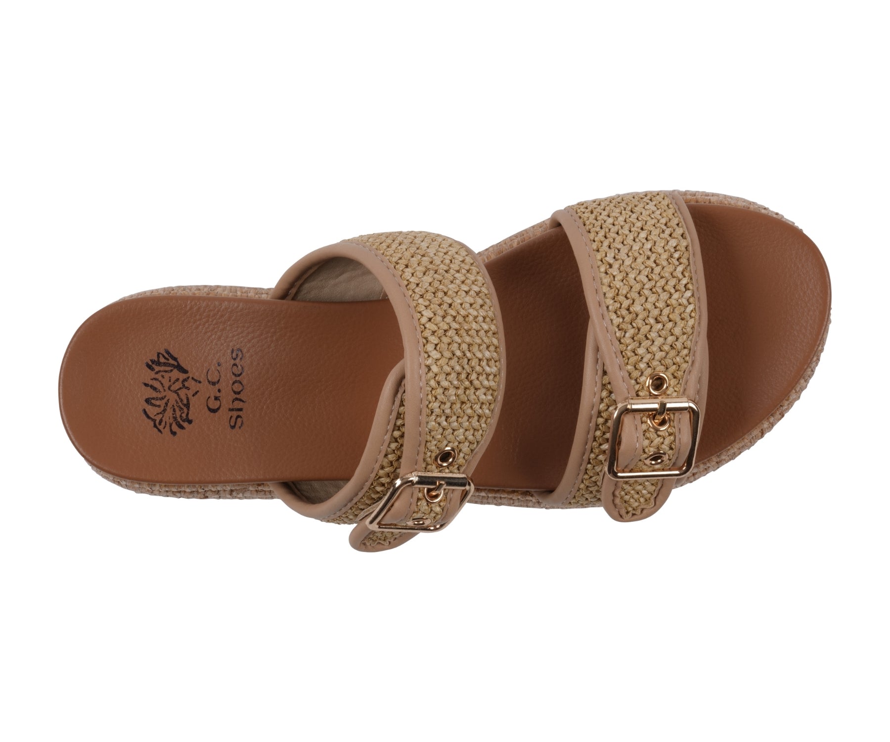 Lorena Natural Woven Double Band Slide Platform Sandals