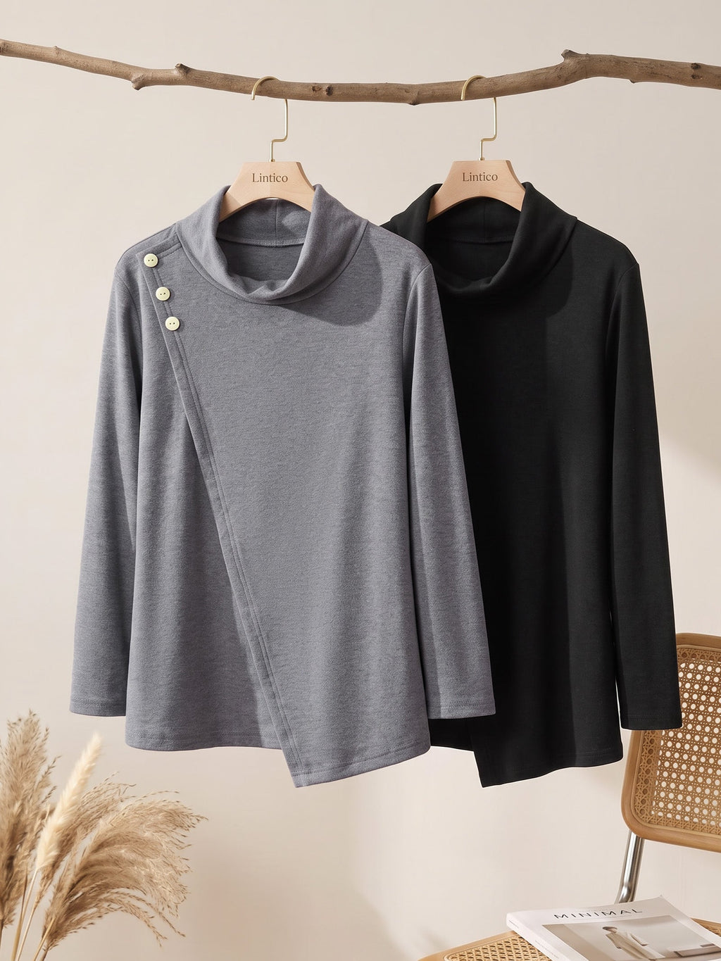 Mock Neck Buttoned Stretch Top ZARIA