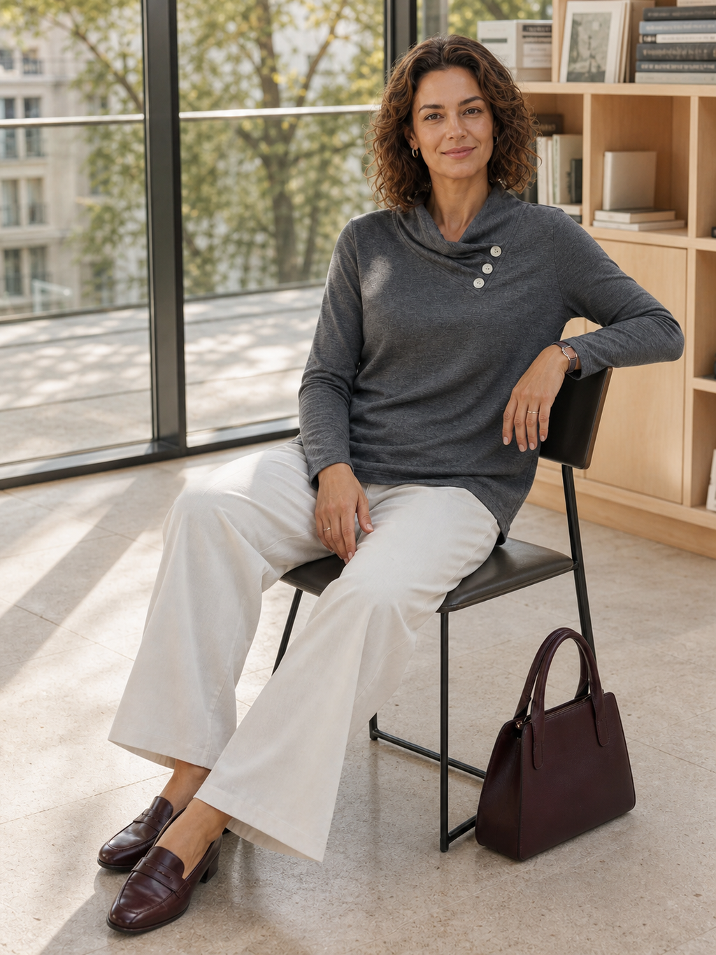 Cashmere Asymmetric Cowl Neck Stretch Top TATIANA