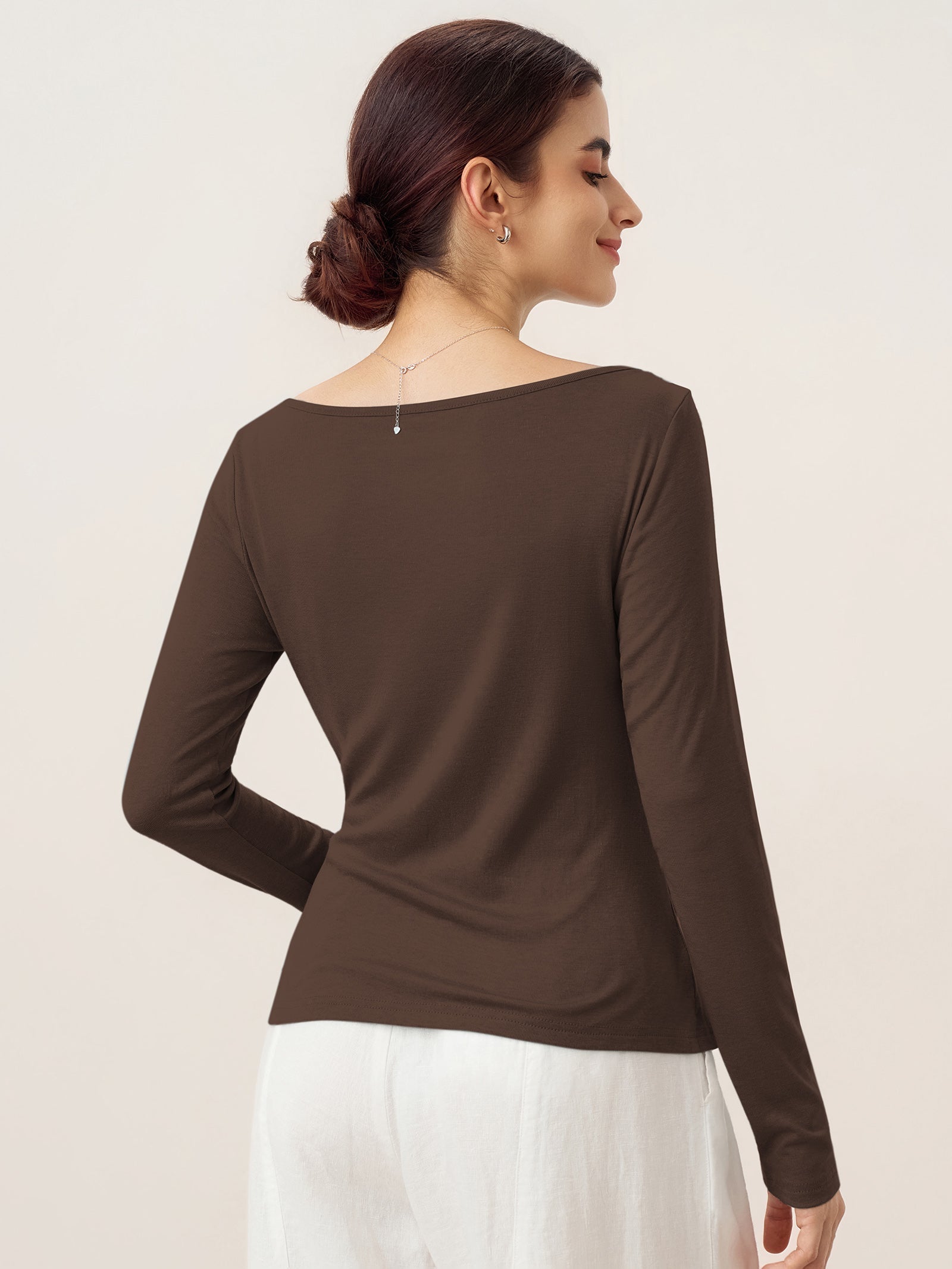 Wool Side Ruched Boat Neck Stretch Top VIVIEN