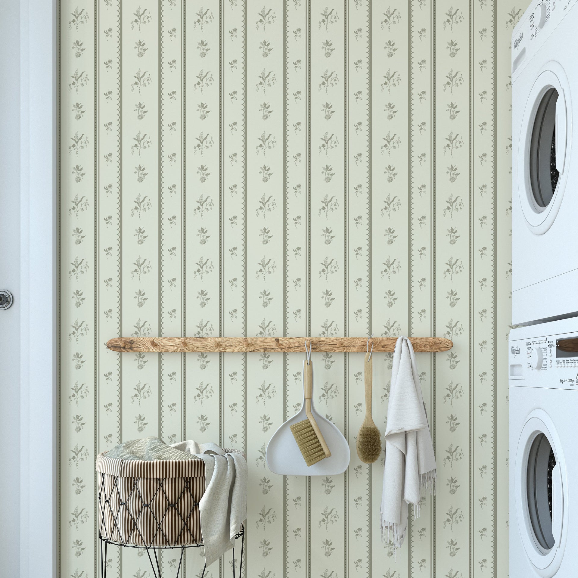 Lottie Striped Wallpaper in Beige Cream Muted-Green and Mauve
