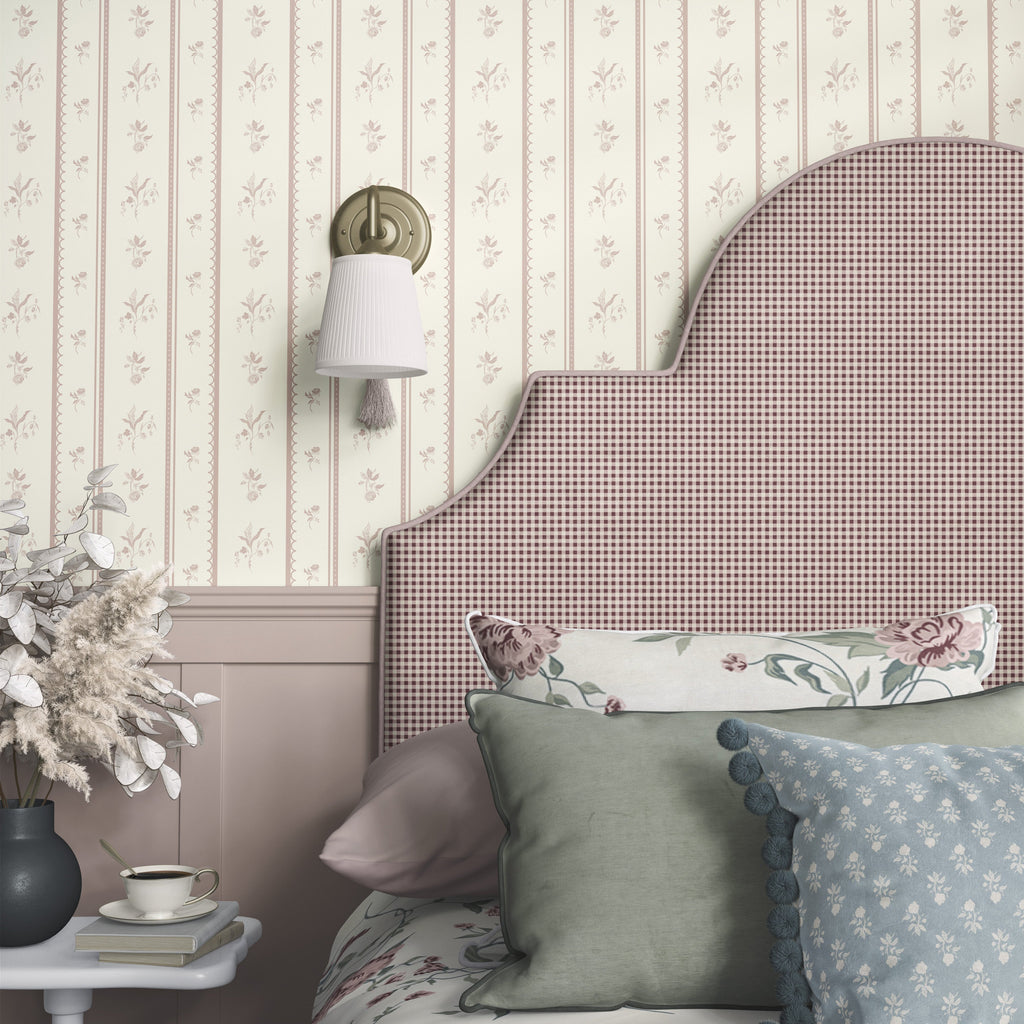 Lottie Striped Wallpaper in Beige Cream Muted-Green and Mauve