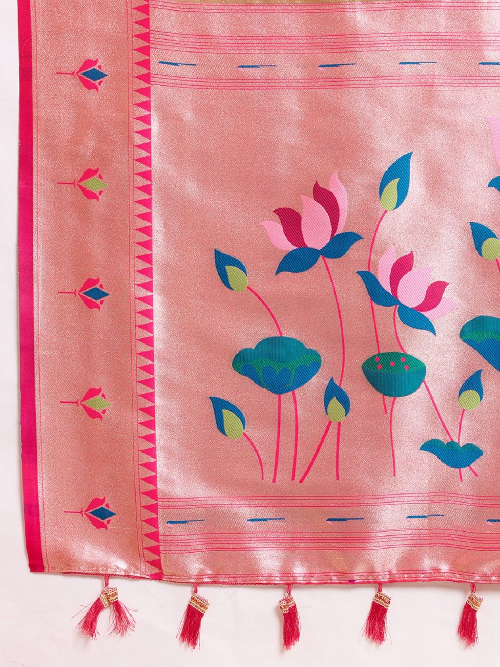Beige Soft Silk Wedding Saree with Woven Lotus Motif Work