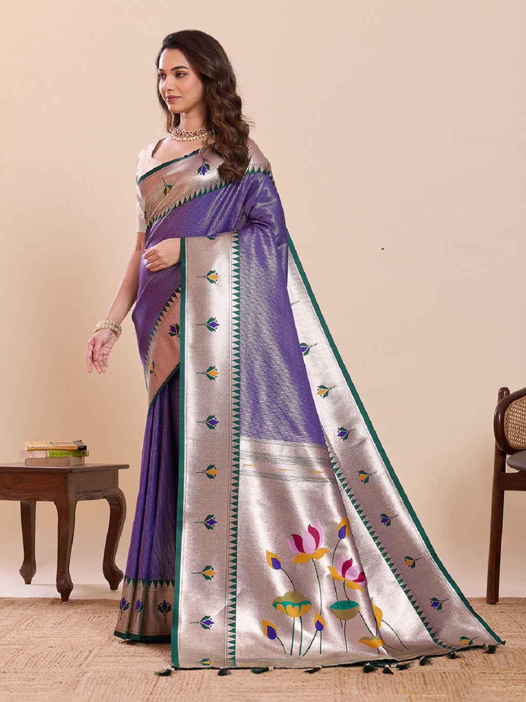 Blue Soft Silk Wedding Saree with Woven Lotus Motif Work