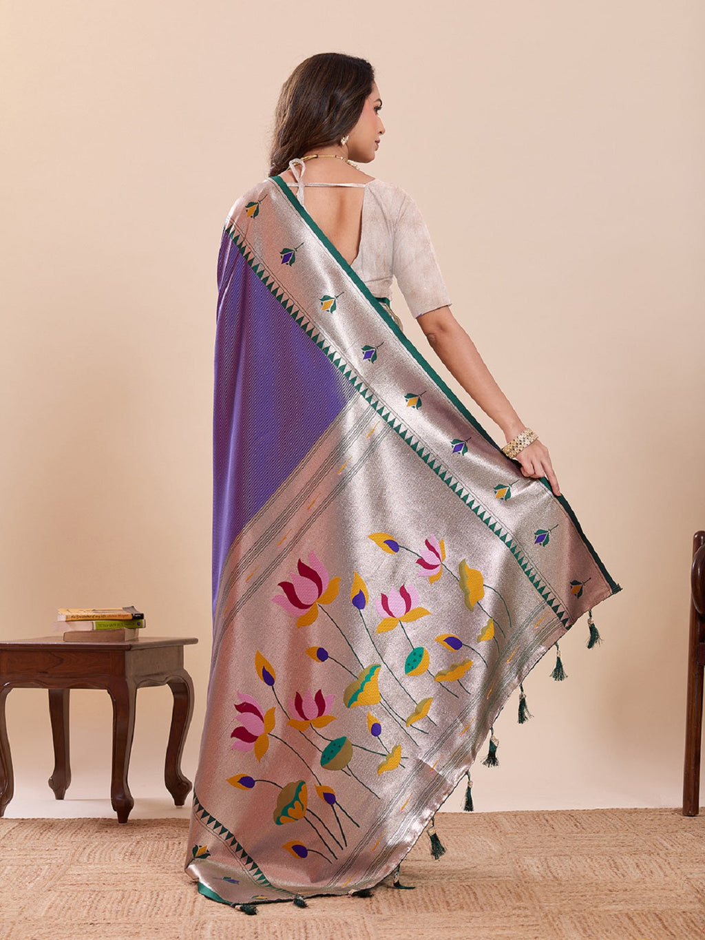 Blue Soft Silk Wedding Saree with Woven Lotus Motif Work