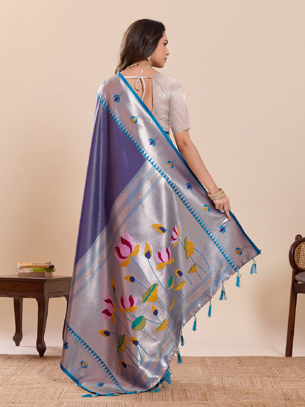 Sky Blue Soft Silk Saree with Woven Lotus Motif Work
