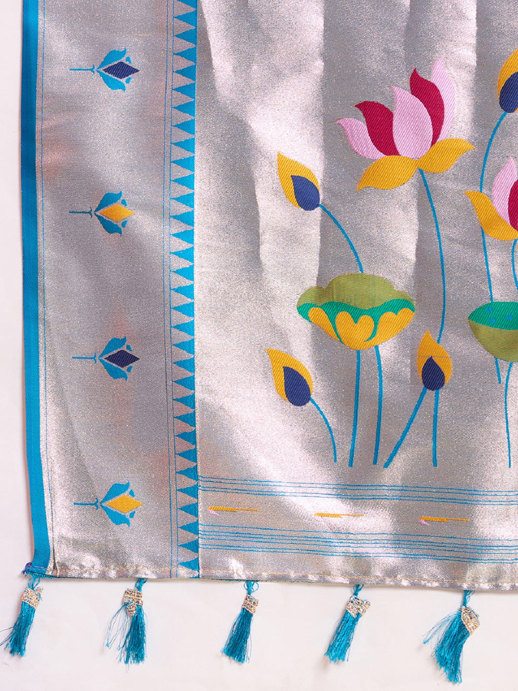 Sky Blue Soft Silk Saree with Woven Lotus Motif Work