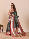 Deep Green Pure Soft Silk Saree with Woven Lotus Motifs