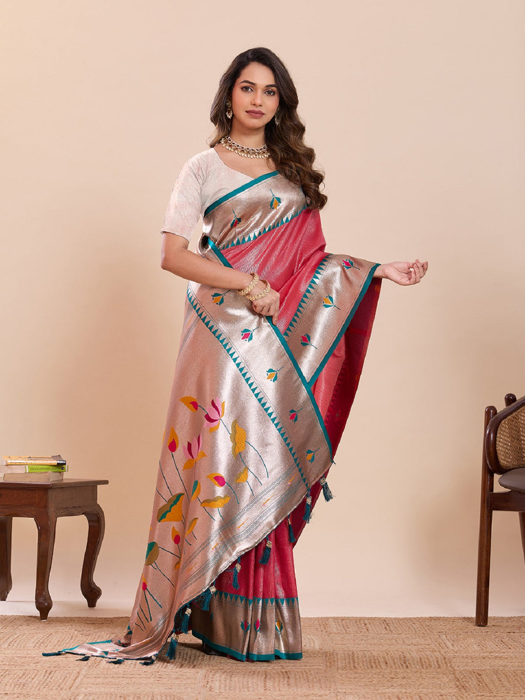 Red Soft Silk Wedding Saree with Woven Lotus Motifs