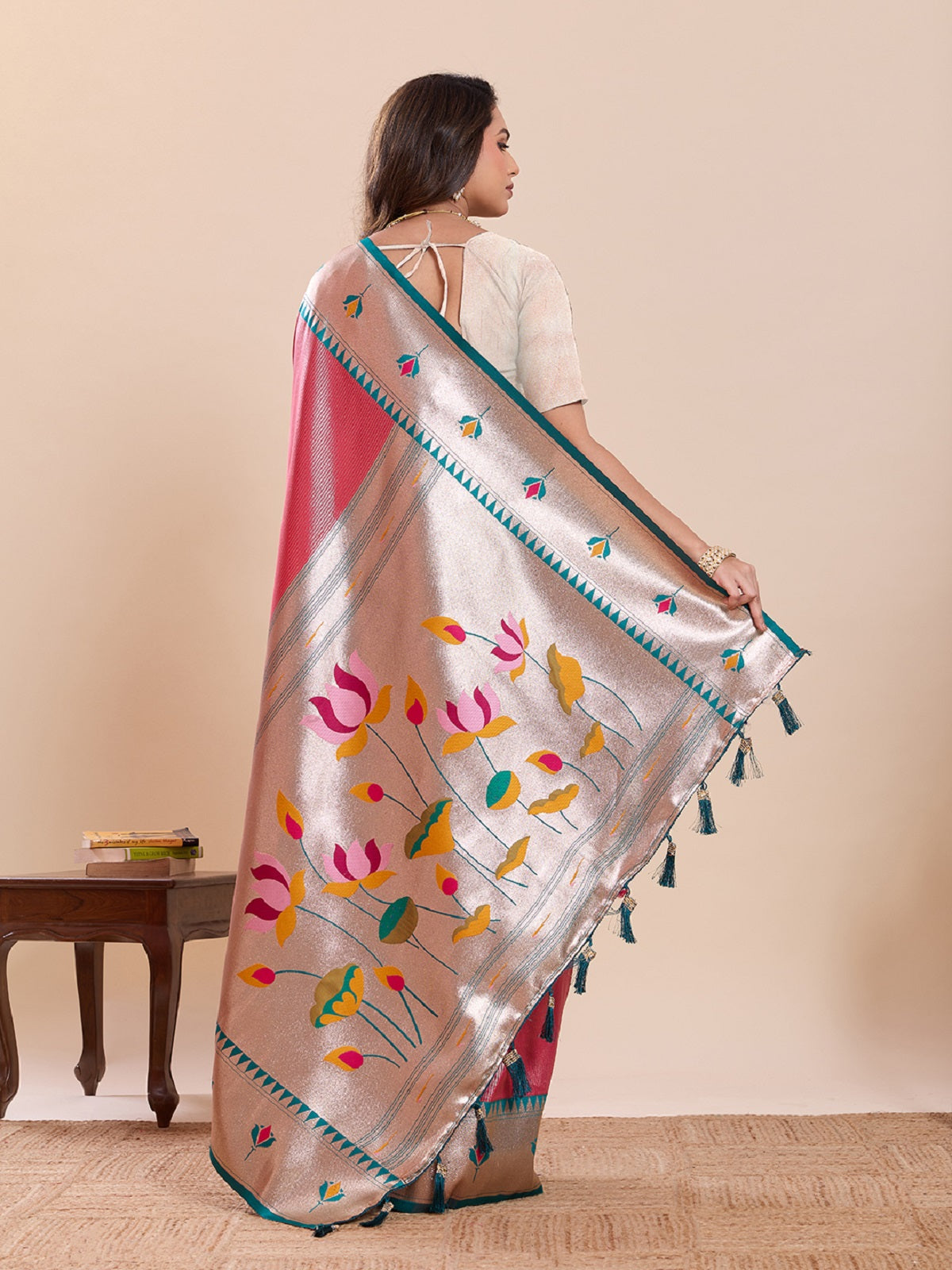 Red Soft Silk Wedding Saree with Woven Lotus Motifs
