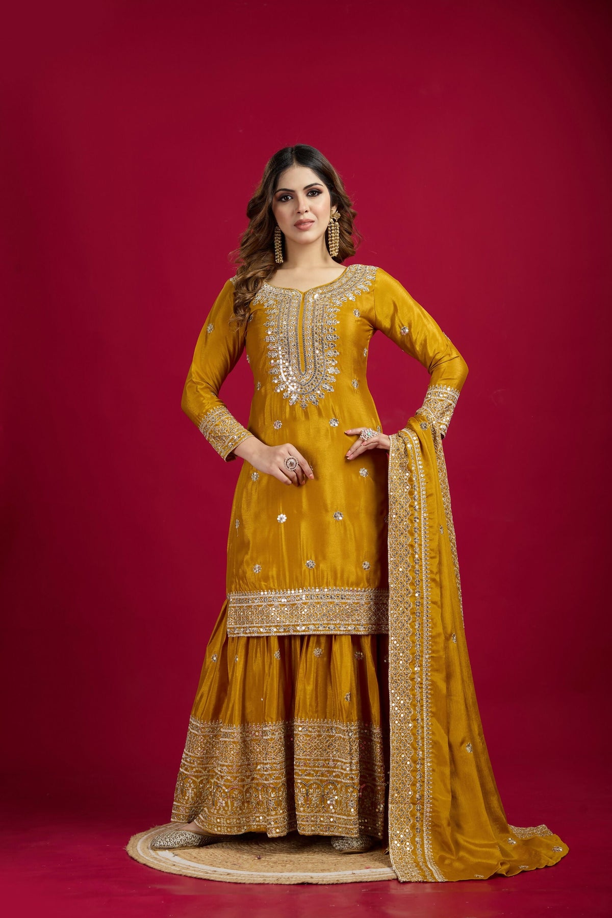 Yellow Silk Kurta Set with Sequins, Zari, and Thread Embroidery