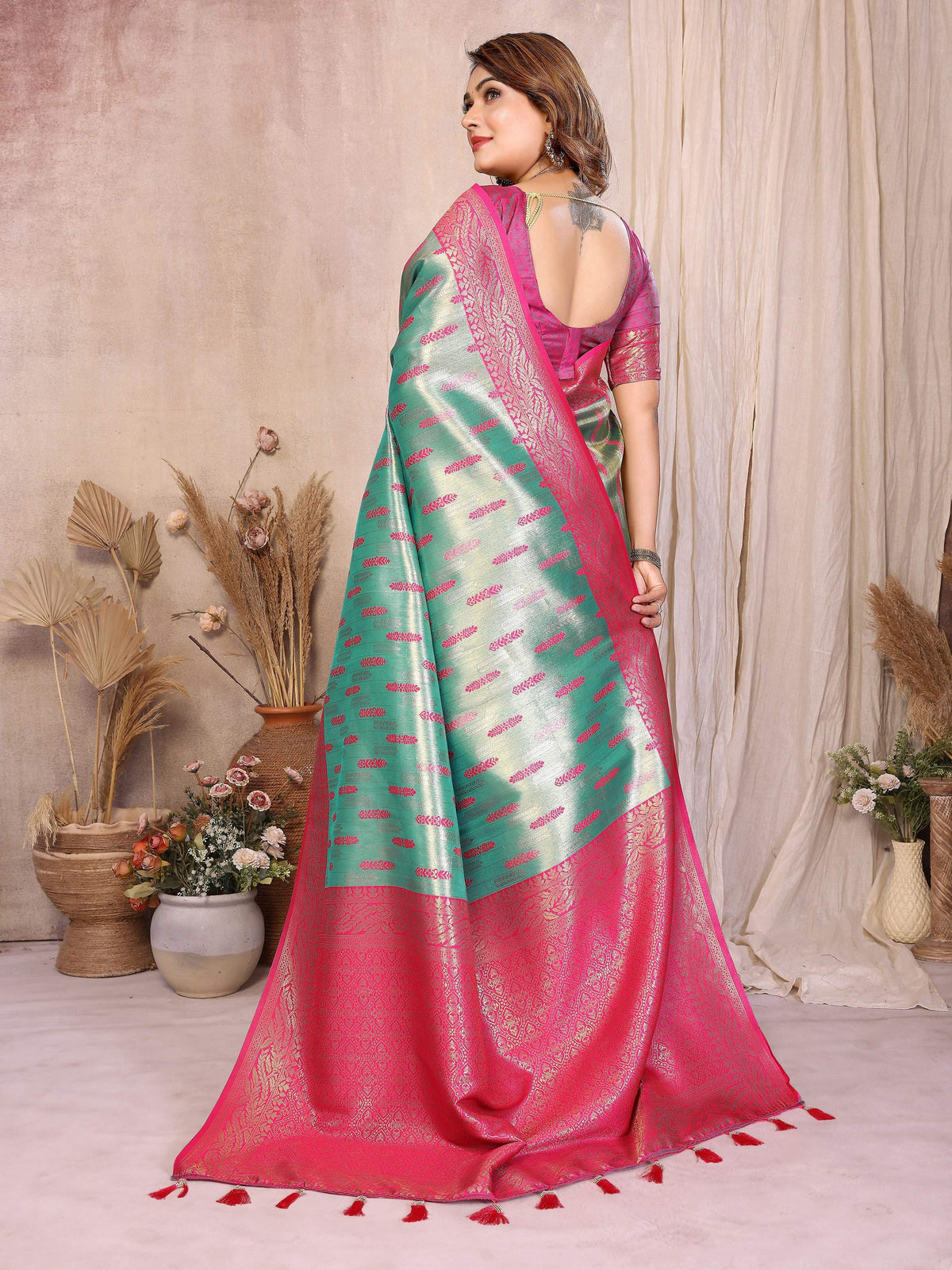 Sea Green Tissue Silk Paithani Woven Saree