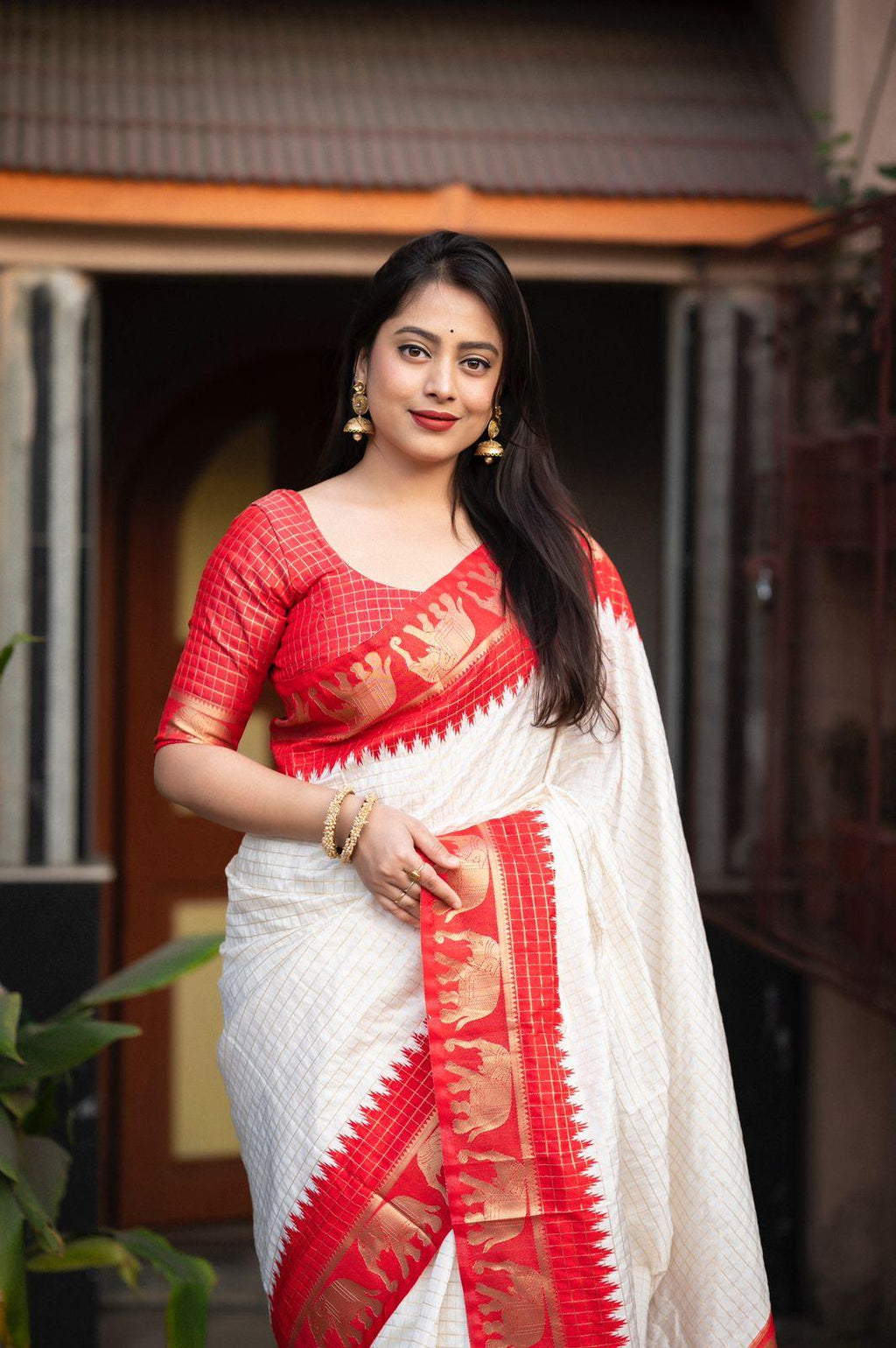 Red Silk Zari Woven Saree with Elephant Border and Rich Pallu