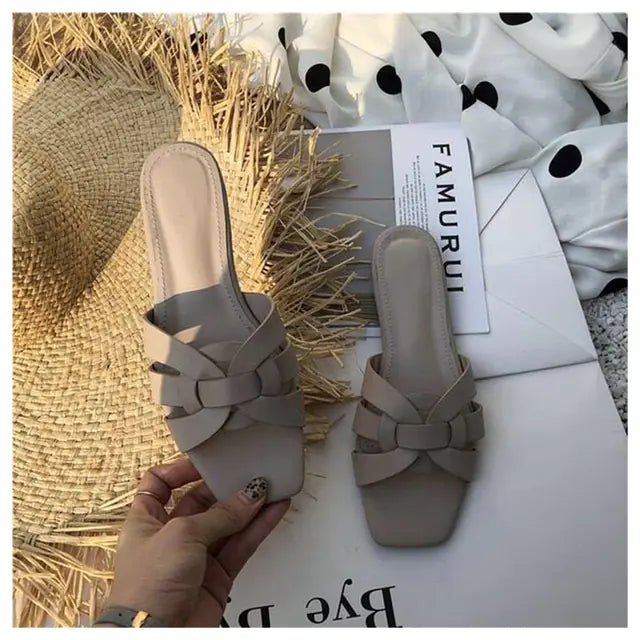 Women's Braided Flat Sandals Open Toe Casual Beach Slides - Image 43