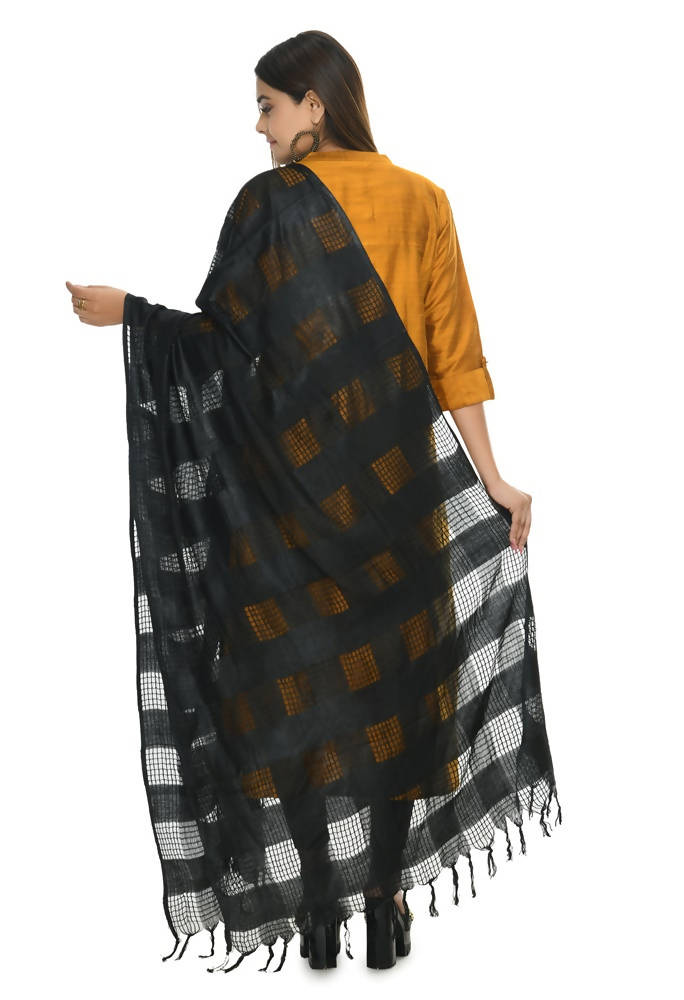 Black Window Pattern Cotton Dupatta - Lightweight & Versatile