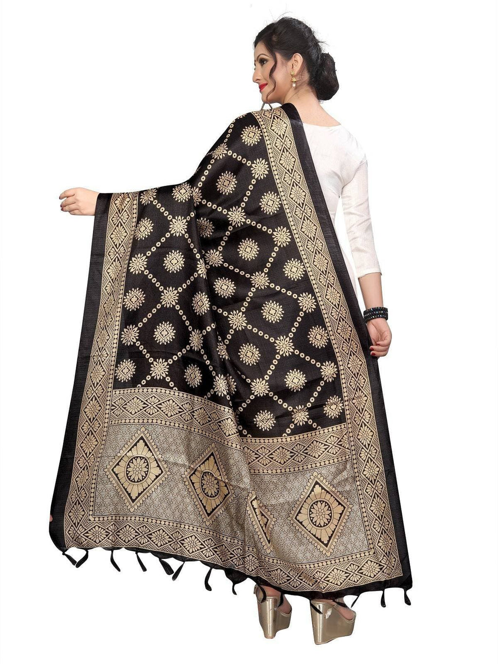 Black Printed Khadi Bhagalpuri Dupatta - Elegant Ethnic Accessory