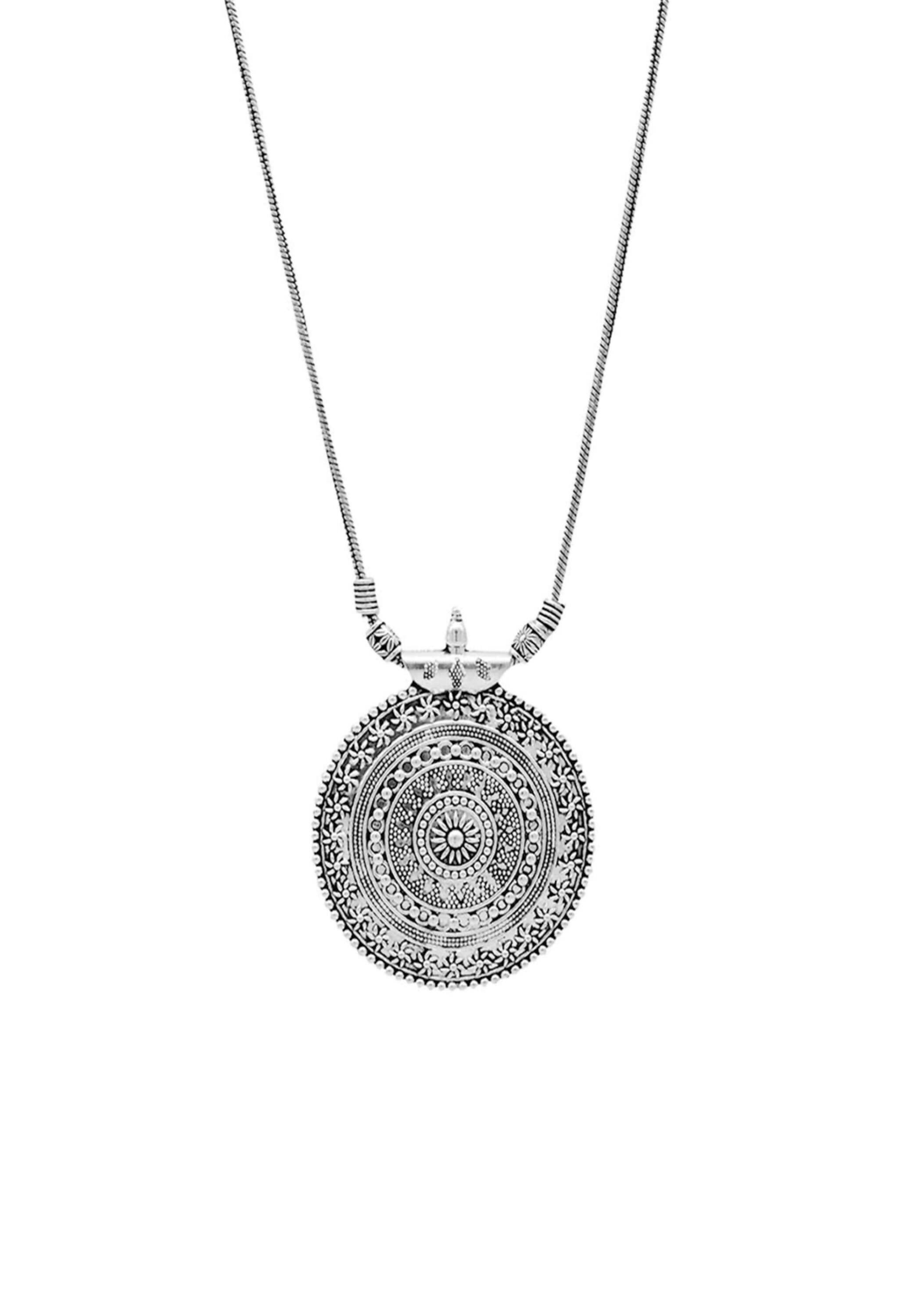 Oxidised Silver-Plated Long Chain Necklace with Matching Studs