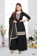 Elegant 3-piece black Chinon silk kurta set with matching dupatta and cotton lining