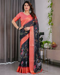 Black pure handloom linen saree with a natural texture