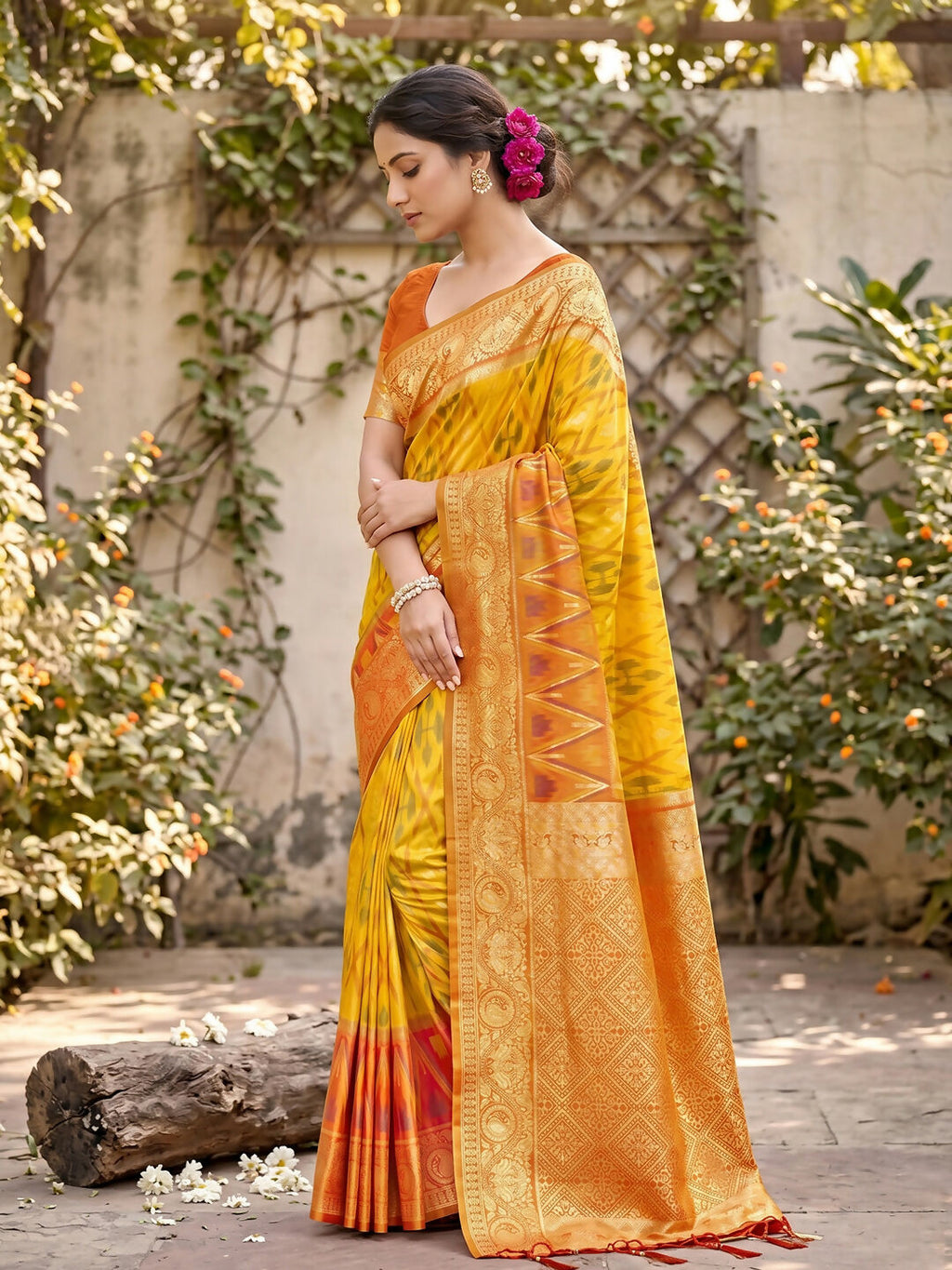 Yellow Soft Silk Saree with Coordinating Blouse Piece