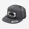 Last Stand Bison 5-panel snapback hat in white and black with mesh back.