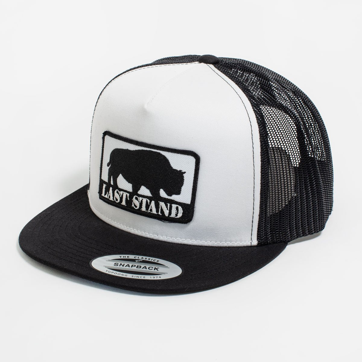 Last Stand Bison 5-Panel Mesh Snapback Hat - White and Black