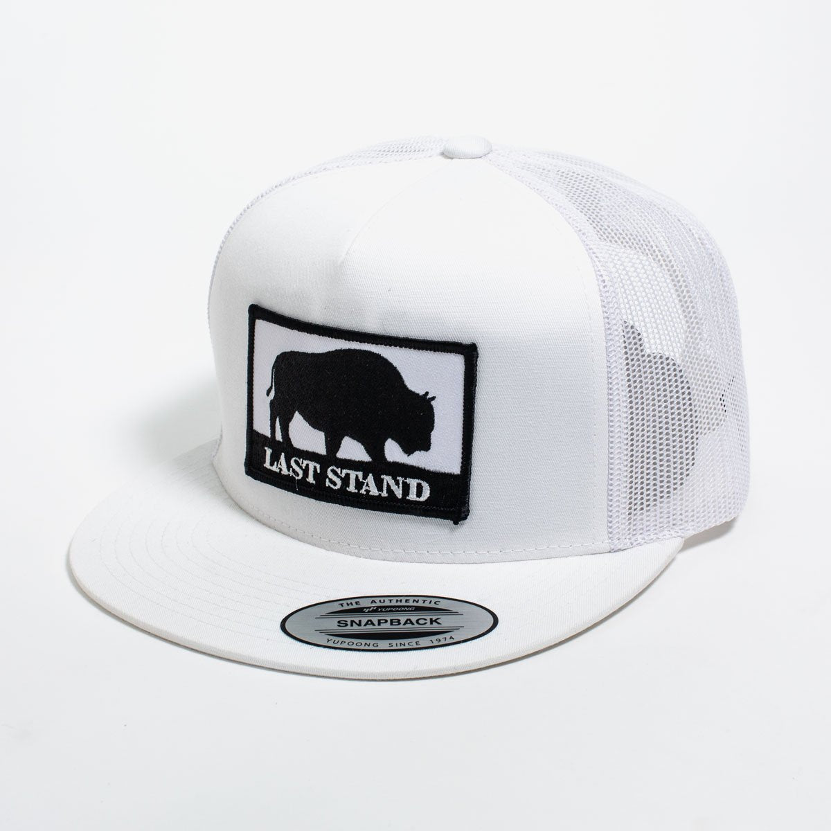 Last Stand Bison 5-Panel Mesh Snapback Hat - White and Black