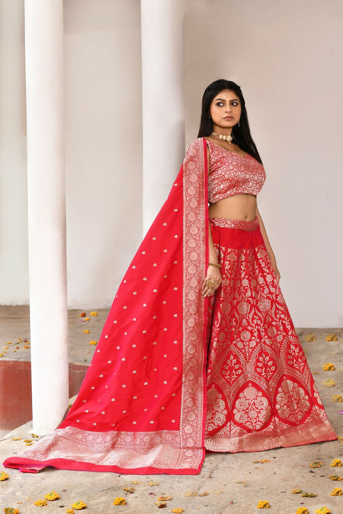 Fuchsia Soft Pure Handloom Banarasi Silk Lehenga