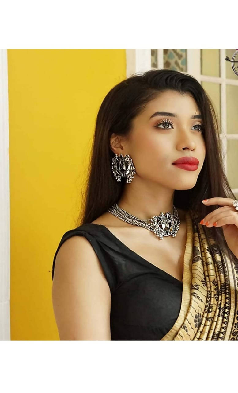 Silver Mirror Work Mangalsutra Necklace for Women and Girls