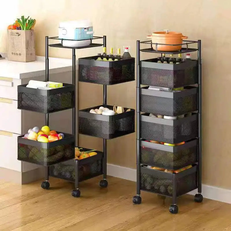 Stackable Metal Rotating Basket Rack with Wheels