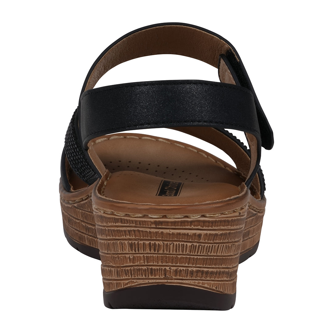 Women's Black Embellished Velcro Wedge Sandals Comfort Footbed - Image 4