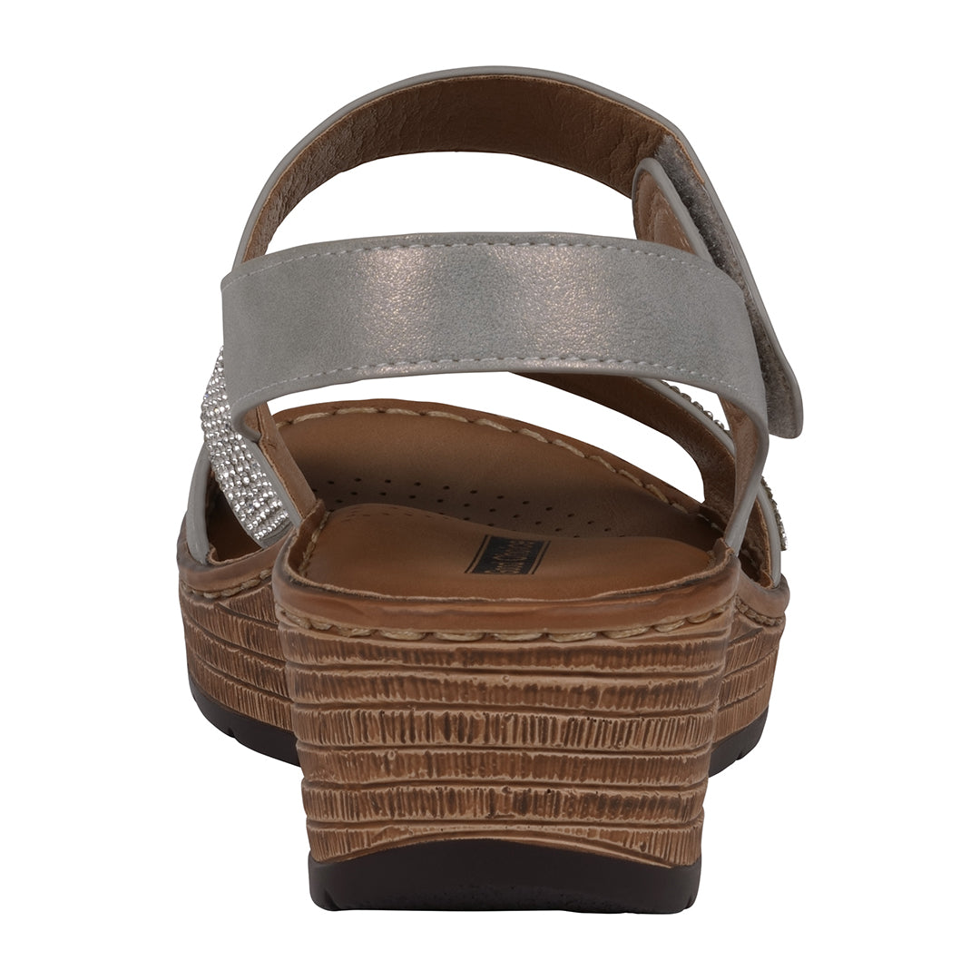 Women's Grey Embellished Wedge Sandals with Adjustable Velcro - Image 4
