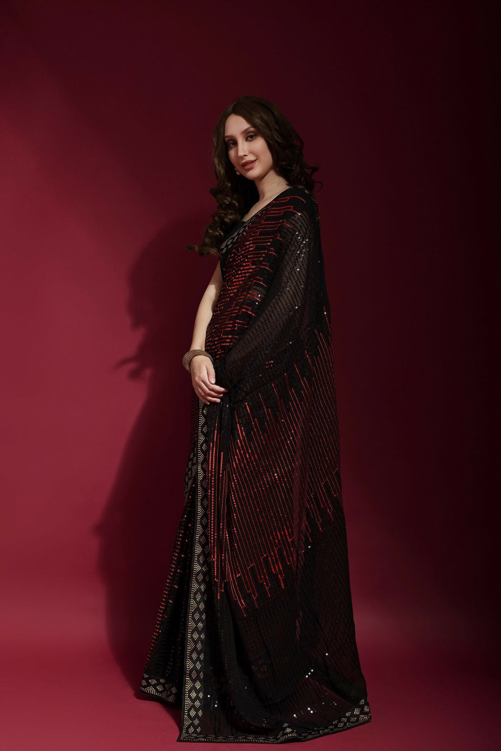 Vegaa Fashion Black Georgette Embroidered Party Wear Saree
